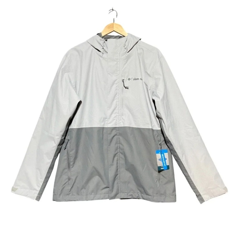 Columbia Mens Hikebound II Jacket L Grey Waterproof Omni-Tech Hooded WM2619-039